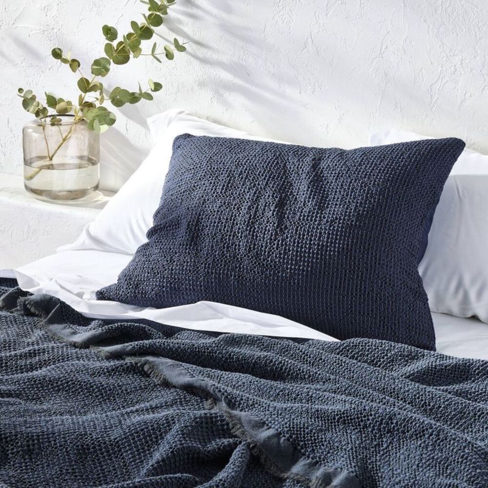 Casaluna - King Textured Waffle Pillow Sham Dark Mineral Blue Blue